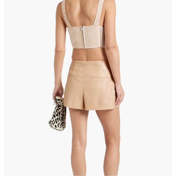 Alice + Olivia Tan Vegan Leather Shorts - Picture 3 of 6